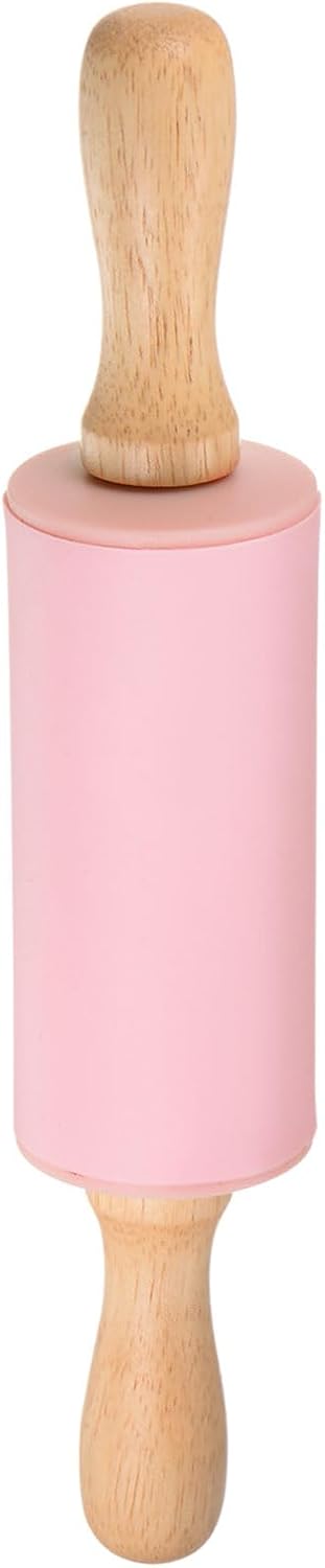 HARFINGTON Silicone Rolling Pins for Baking 12.2 Inch Non-Stick Silicone Surface Wooden Handle Rolling Pin Small Roller Playdough Rolling Pins for Fondant Kitchen Dough Pizza, Green