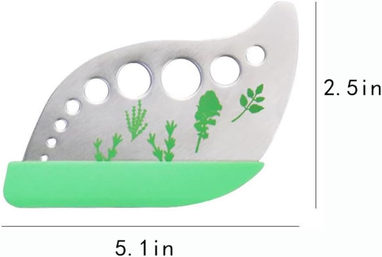 Herb Stripper,Green 9 holes Stainless Steel Kitchen Herbs Leaf Stripping Tool, Metal Herb Peeler for Kale, Collard Greens, Thyme, Basil, Rosemary Stripper, 5.1*2.5 inch, Silver
