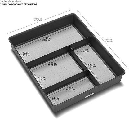 madesmart 4 Compartment Drawer Organizer, Multi Purpose Storage for Utensils, Office Tools, Cords, & Small Household Items, Tech Accessories, Arts & Crafts Supplies, Non Slip Lining, White