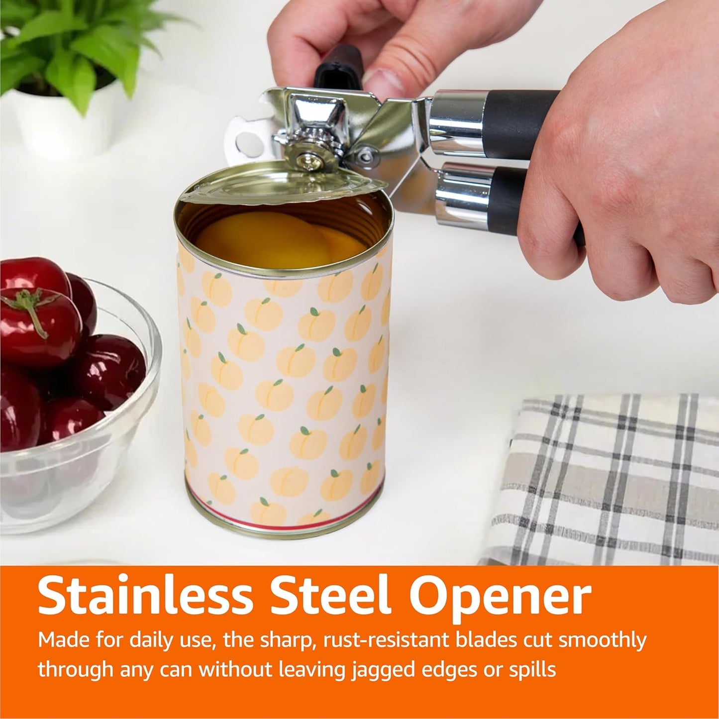 Multi-function Manual Can Opener and Bottle Opener with Soft Grip Dual Handle, 22 cm, Black
