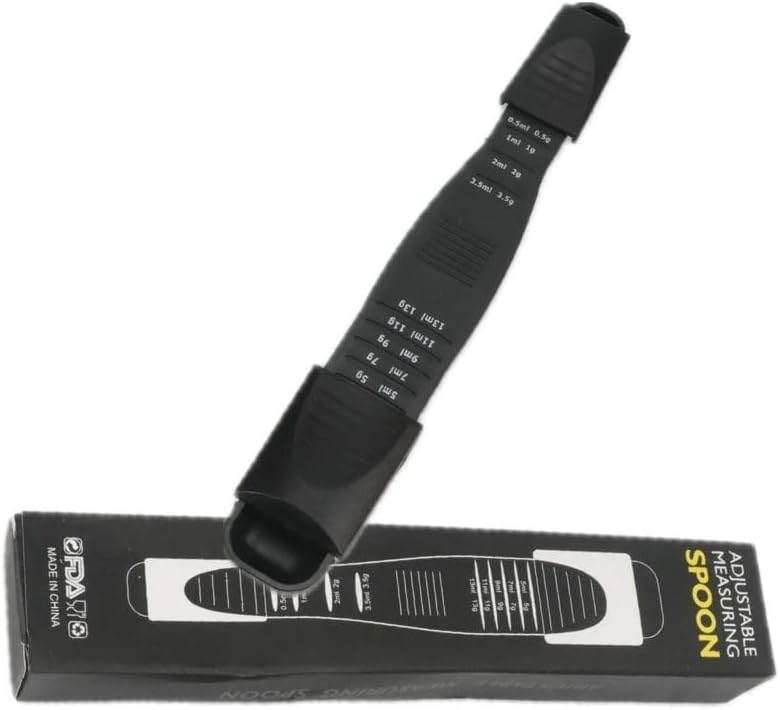 Kitchen Measurement Adjustable Double Head Plastic Measuring Spoon With Scale, Large, Black