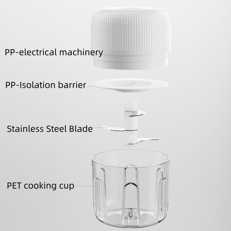 Electric Garlic Chopper, 250ML Food Chopper USB, Mini Vegetable Chopper, Garlic Mincer, Onion Chopper, Portable Small Food Processor (white), EDR00101