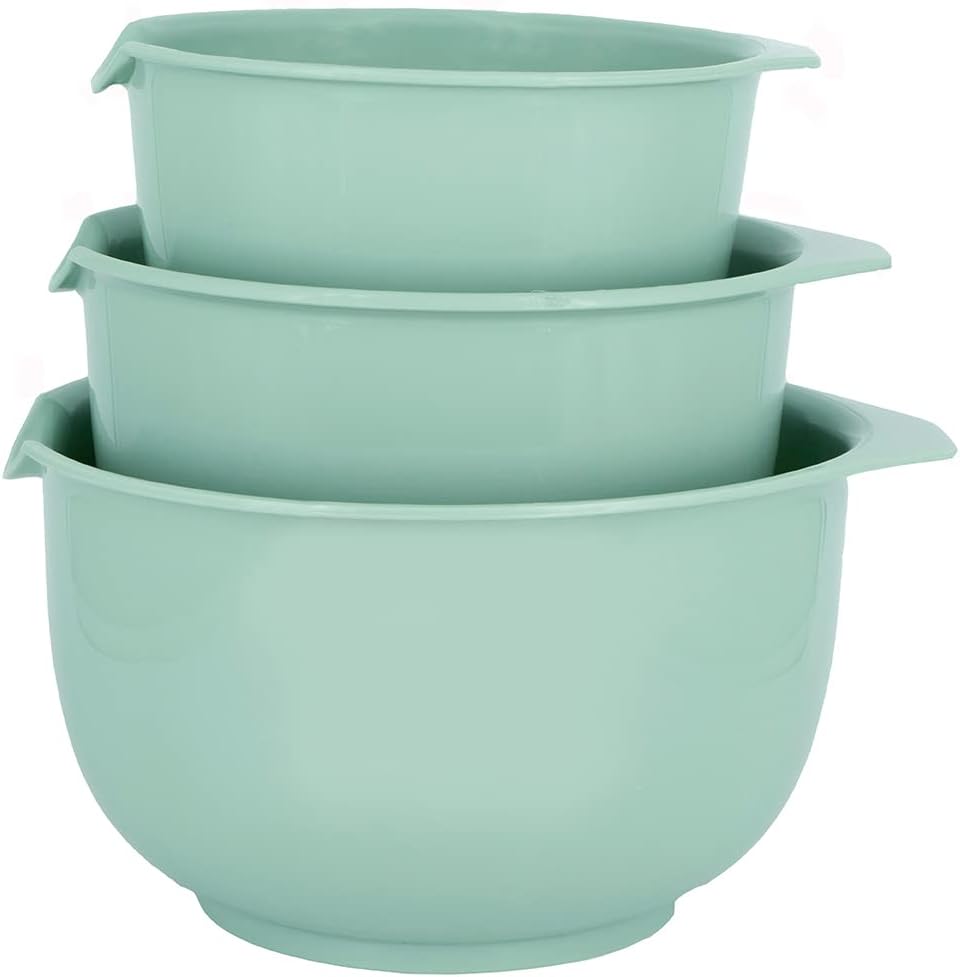 Glad Mixing Bowls with Pour Spout, Set of 4 - Nesting Plastic Bowls (1.2qt, 1.9qt, 2.8qt, and 3qt with Handle) - Non Slip Base, Dishwasher Safe Kitchen Cooking and Baking Supplies, Grey