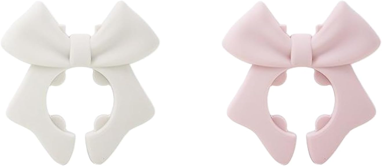 Silicone Spatula Holder, 2-Pack Bowknot Design Spoon Rest, Heat-Tolerant Kitchen Utensil Pot Clips for Holding Spatulas and Spoons, Compatible with 1.38in to 2.17in Pot Handles, Pink and Beige