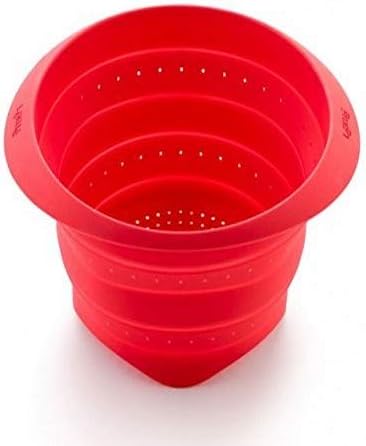 Lekue Collapsible Colander, 9 Inch - Compact Silicone Food Strainer, Space-Saving Kitchen Strainer for Pasta, Fruits, Vegetables - BPA-Free & Durable Anti-Slip Handles, Easy to Store & Clean (Red)