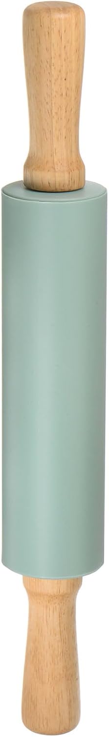 HARFINGTON Silicone Rolling Pins for Baking 12.2 Inch Non-Stick Silicone Surface Wooden Handle Rolling Pin Small Roller Playdough Rolling Pins for Fondant Kitchen Dough Pizza, Green