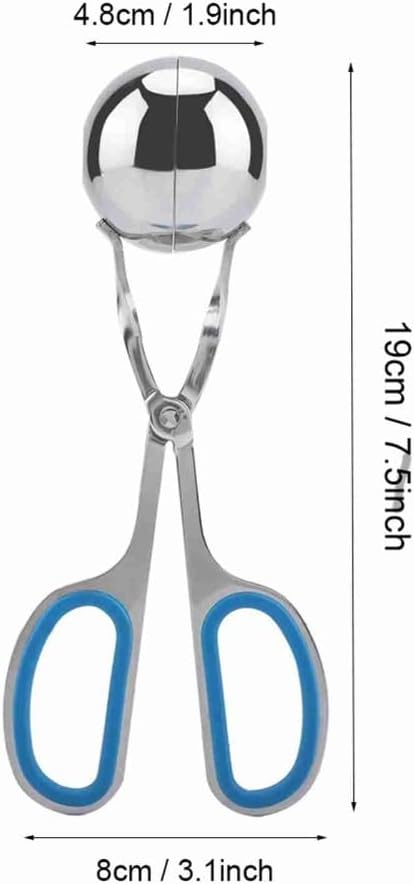 Steel Meatball Maker Tool - 7.5 Inch Food Scoop for Rice Balls, Cookie Dough and Melon Balling, Non-Stick Kitchen Utensil with Drain Holes(Blue)