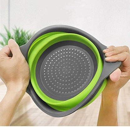 2-Pack Collapsible Colanders with Handles with Extendable 9-1/2 Inch &11-1/2 Inch Folding Kitchen Vegetable Basket Handles Perfect for Draining Pasta Vegetable fruit