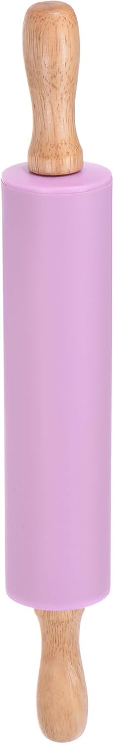 HARFINGTON Silicone Rolling Pins for Baking 12.2 Inch Non-Stick Silicone Surface Wooden Handle Rolling Pin Small Roller Playdough Rolling Pins for Fondant Kitchen Dough Pizza, Green