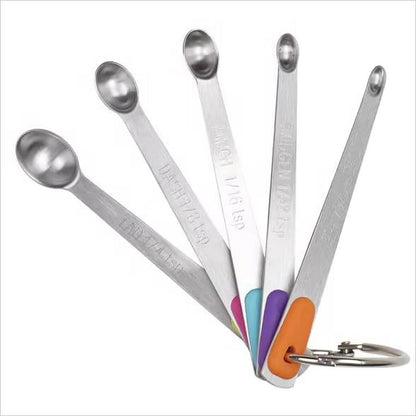 Measuring Spoons Set, Mini Tiny Tsp Teaspoon Measuring Spoons, Small Stainless Steel Measure Spoon 1/64, 1/32, 1/16, Teaspoon with Silicone Handle for Spice