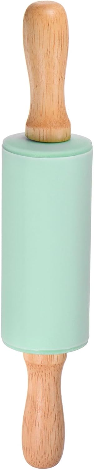 HARFINGTON Silicone Rolling Pins for Baking 12.2 Inch Non-Stick Silicone Surface Wooden Handle Rolling Pin Small Roller Playdough Rolling Pins for Fondant Kitchen Dough Pizza, Green