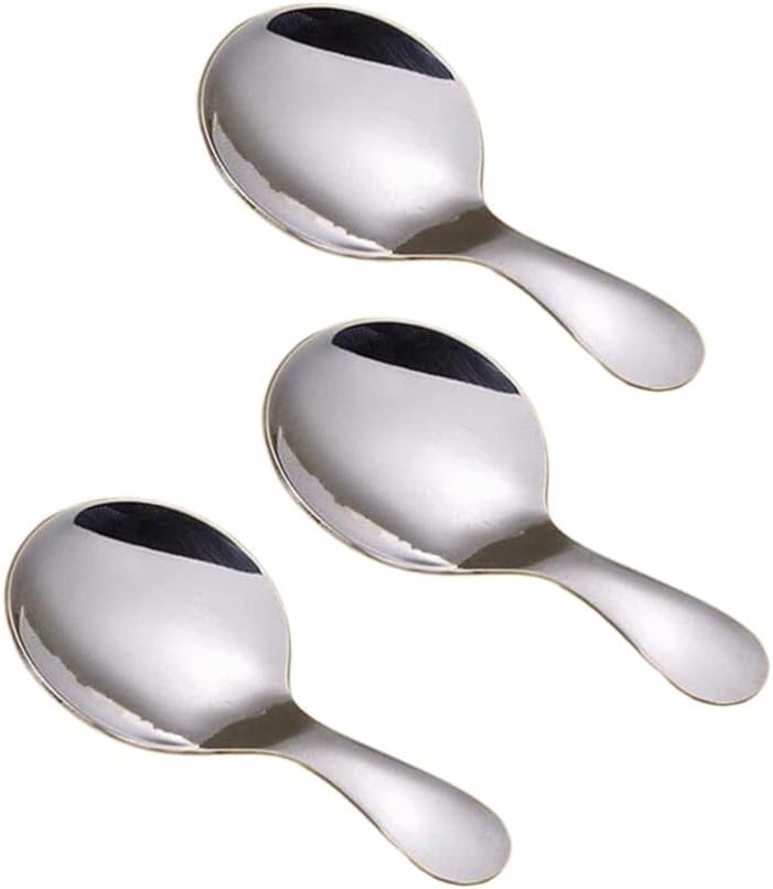 3pcs Stainless Steel Mini Scoop for Canisters with Short Handle, Silver Mini Feed Spoon for Ice Cream Melon Baller, Short Handle Spoon for Tea Sugar Salt Condiments Dessert