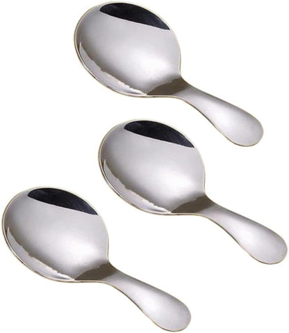 3pcs Stainless Steel Mini Scoop for Canisters with Short Handle, Silver Mini Feed Spoon for Ice Cream Melon Baller, Short Handle Spoon for Tea Sugar Salt Condiments Dessert