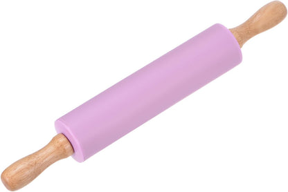 HARFINGTON Silicone Rolling Pins for Baking 12.2 Inch Non-Stick Silicone Surface Wooden Handle Rolling Pin Small Roller Playdough Rolling Pins for Fondant Kitchen Dough Pizza, Green