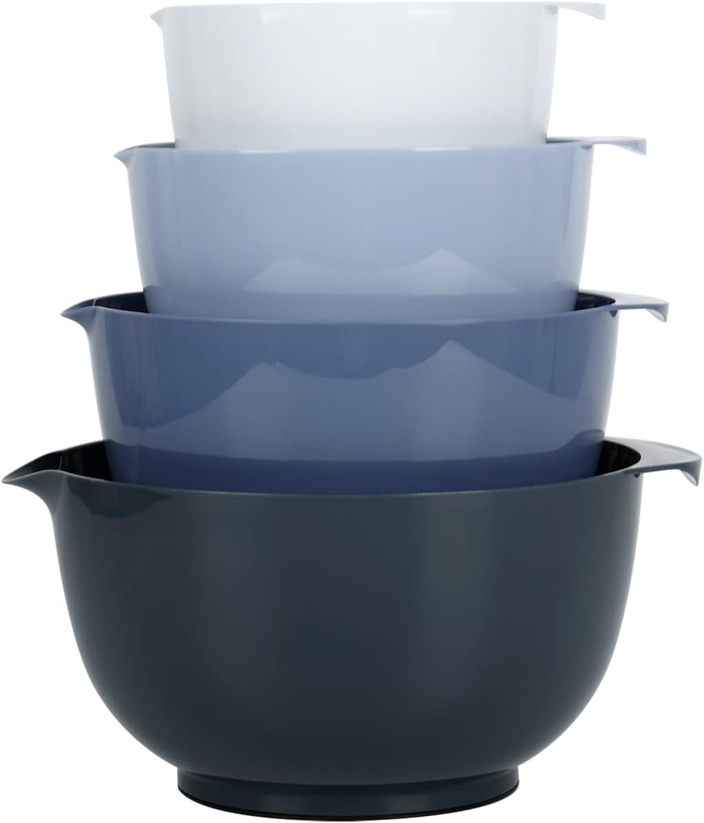 BoxedHome Green Ombre Nesting Plastic Mixing Bowl Set With Pour Spout, Microwave and Dishwasher Safe, BPA free Non-Slip Base, Set of 4 Size 1.7, 2.5, 3.5 and 4.5qt, Great for Prepping, Baking, Cooking
