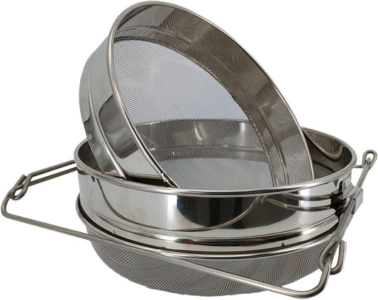 Honey Strainer for 5 Gallon Bucket with Up to 16.5 inches Extendable Arms | Stainless Steel Double Sieve Honey Filter for Clean Honey, adjustable arms fit buckets and pans for honey and food filtering