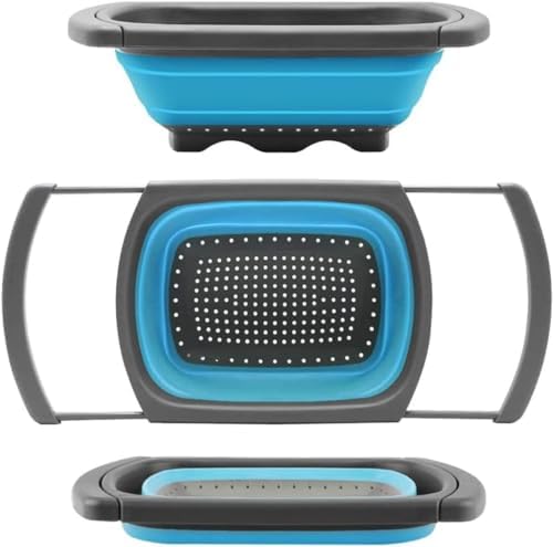 Collapsible Colander Strainer with Extendable Handles - Over the Sink Vegetable/Fruit Colanders Strainers for Kitchen, Capacity of 6 quart (Red)