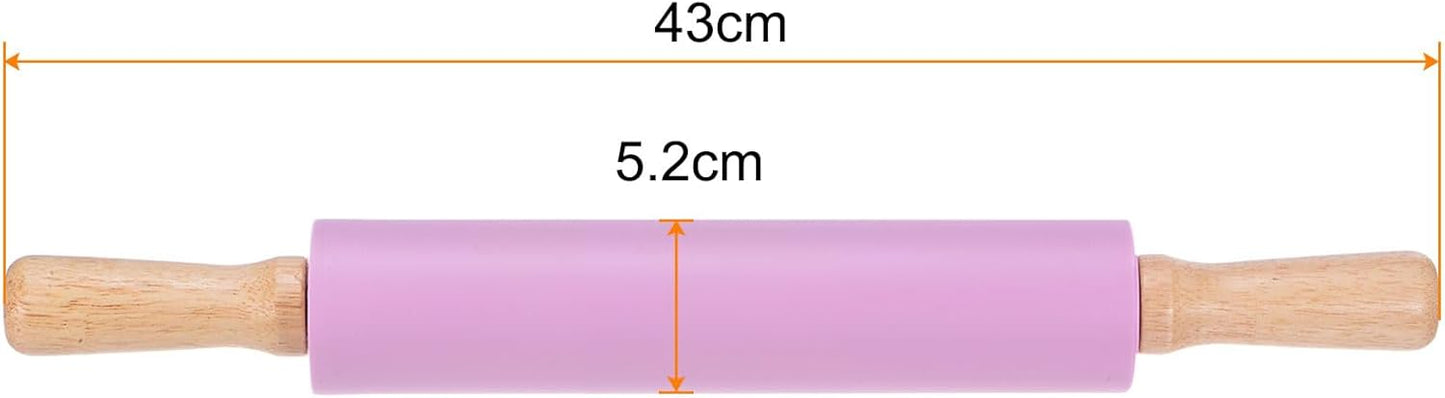 HARFINGTON Silicone Rolling Pins for Baking 12.2 Inch Non-Stick Silicone Surface Wooden Handle Rolling Pin Small Roller Playdough Rolling Pins for Fondant Kitchen Dough Pizza, Green
