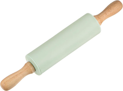 HARFINGTON Silicone Rolling Pins for Baking 12.2 Inch Non-Stick Silicone Surface Wooden Handle Rolling Pin Small Roller Playdough Rolling Pins for Fondant Kitchen Dough Pizza, Green