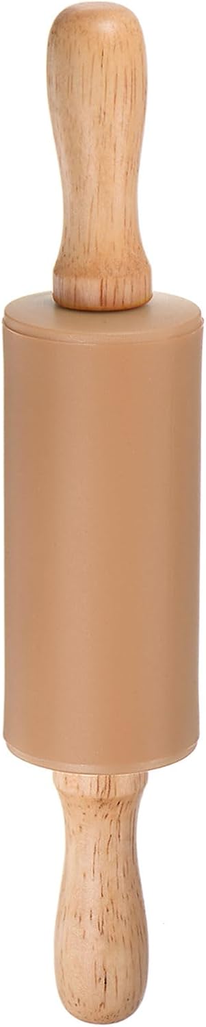 HARFINGTON Silicone Rolling Pins for Baking 12.2 Inch Non-Stick Silicone Surface Wooden Handle Rolling Pin Small Roller Playdough Rolling Pins for Fondant Kitchen Dough Pizza, Green