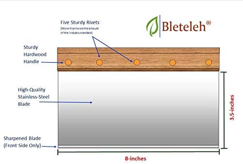 8-inch Long Bench/Dough Scraper, Stainless Steel Blade, Commercial Kitchen Tool with Wooden Handle (8-inch Long)
