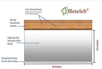 8-inch Long Bench/Dough Scraper, Stainless Steel Blade, Commercial Kitchen Tool with Wooden Handle (8-inch Long)