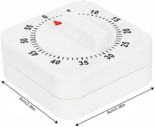 White Timer Clock Square 60-Minute Mechanical Kitchen Timer Wind up Visual Cooking Clock with Loud Alarm No Batteries Required Ideal for Kitchen Cooking Baking Timers