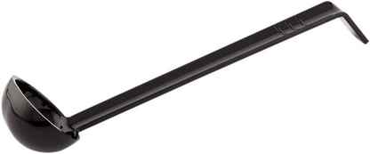 Restaurantware 1 Ounce Serving Ladle 1 Hook Handle Portion Ladle - Dishwasher-Safe Reusable Black Plastic Gravy Ladle For Stirring Pouring And Serving
