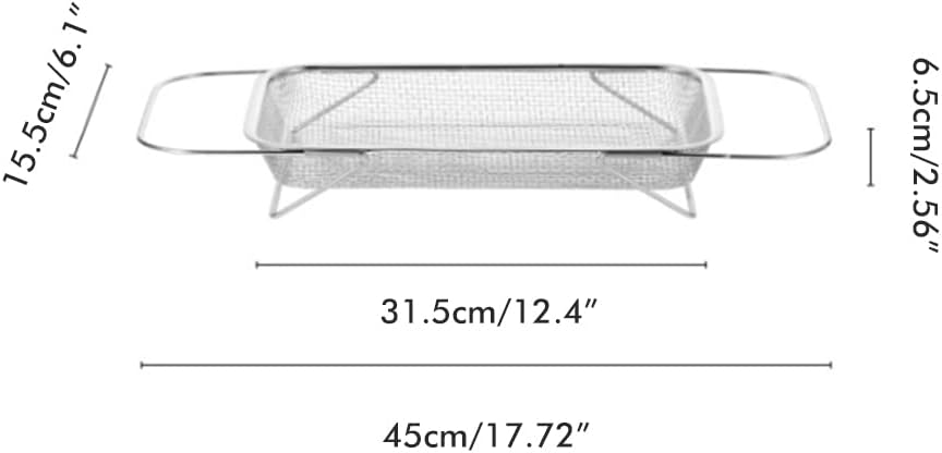 HEITIGN Over the Sink Colander Stainless Steel Expandable Strainer Basket Colander with Fine Mesh for Kitchen Sink Strain Drain Rinse Fruits Vegetables (A)