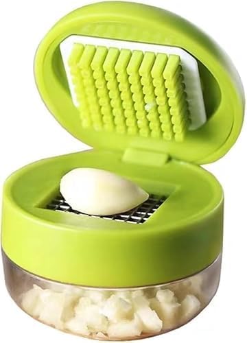1pcs Garlic Press Stainless Steel, Garlic Mincer Tool with Storage Container, Garlic Chopper,Stainless Steel Blades Cutter,Mini Kitchen Tool