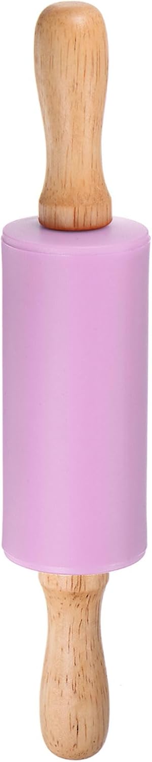 HARFINGTON Silicone Rolling Pins for Baking 12.2 Inch Non-Stick Silicone Surface Wooden Handle Rolling Pin Small Roller Playdough Rolling Pins for Fondant Kitchen Dough Pizza, Green