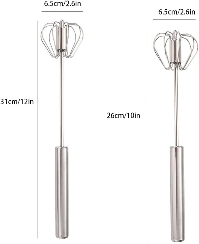 Stainless Steel Semi-Automatic Egg Whisk Set, 2PCS Hand Push Rotary Manual Mixer for Cooking, Whisking, Beating and Stirring (10&12 Inch)