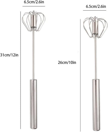 Stainless Steel Semi-Automatic Egg Whisk Set, 2PCS Hand Push Rotary Manual Mixer for Cooking, Whisking, Beating and Stirring (10&12 Inch)