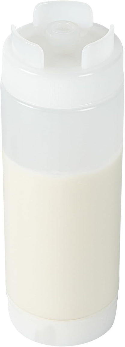 Restaurantware Plastic Squeeze Bottle 20 oz Refillable Condiment Bottle Large Valve Dishwashable Yellow Inverted Sauce Dispenser For Thick Condiments, Dressings, Batter, Sour Cream, And Syrups