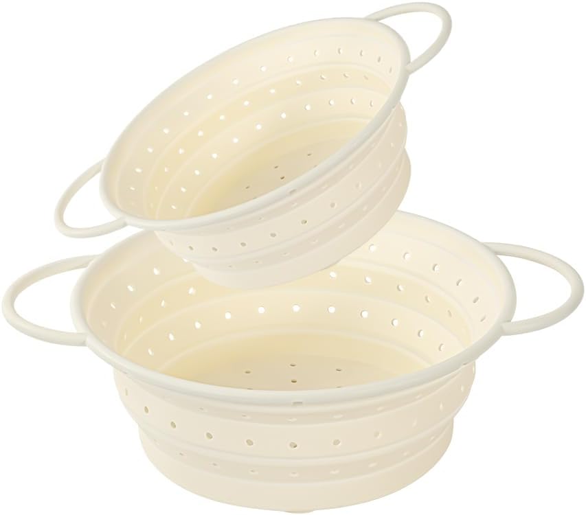 Kkioiome Strainers and Colanders, Silicone Collapsible Sink Collander, 13in, Strainers and Colanders for Kitchen, Large Drainer for Vegetable, Food, Pasta (White)