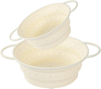 Kkioiome Strainers and Colanders, Silicone Collapsible Sink Collander, 13in, Strainers and Colanders for Kitchen, Large Drainer for Vegetable, Food, Pasta (White)