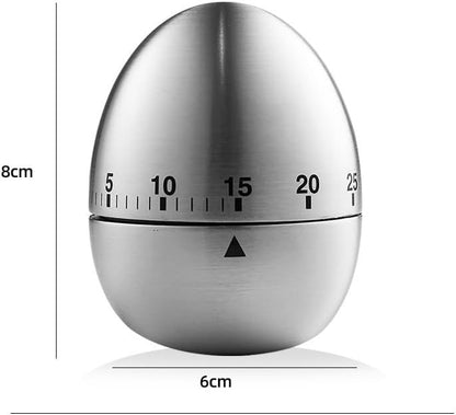 Stainless Steel Kitchen Timer Egg – Accurate Countdown Timer for Cooking, Metallic Silver Egg Shape, with Dual-Language Manual (English & Chinese)