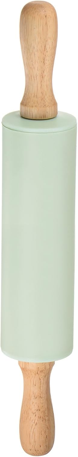 HARFINGTON Silicone Rolling Pins for Baking 12.2 Inch Non-Stick Silicone Surface Wooden Handle Rolling Pin Small Roller Playdough Rolling Pins for Fondant Kitchen Dough Pizza, Green