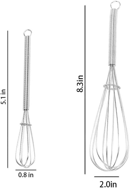 Stainless Steel Mini Whisk 2 Pcs, Small Wire Whisks Set with Wooden Handle, Kitchen Egg Beater Mini Hand Mixer for Cooking, 7.8inch