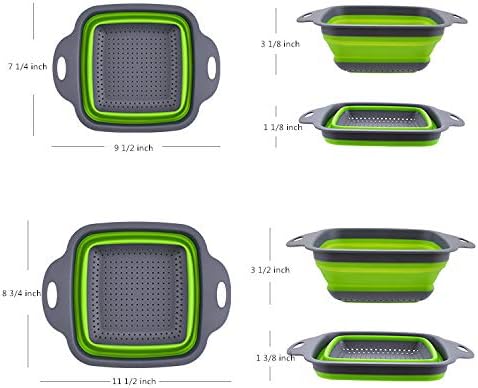 2-Pack Collapsible Colanders with Handles with Extendable 9-1/2 Inch &11-1/2 Inch Folding Kitchen Vegetable Basket Handles Perfect for Draining Pasta Vegetable fruit