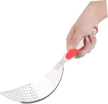 LABRIMP 14.57 Inch Stainless Steel Pot Strainer with Handle Pan Drainer Clip-on Kitchen Pasta Draining Tool for Safe Water Separation and Food Straining