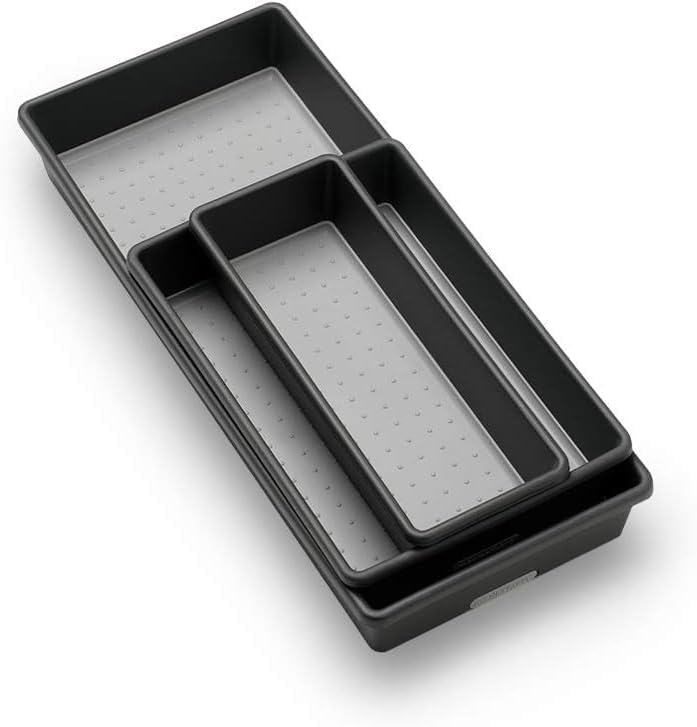 madesmart 3 Bin Drawer Organizer Set, Multi Purpose Storage for Utensils, Office & Bathroom, Organizer for Cutlery, Peeling Tools, Spatulas, Soft Grip Lining & Non Slip Feet, Granite