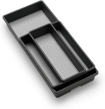 madesmart 3 Bin Drawer Organizer Set, Multi Purpose Storage for Utensils, Office & Bathroom, Organizer for Cutlery, Peeling Tools, Spatulas, Soft Grip Lining & Non Slip Feet, Granite