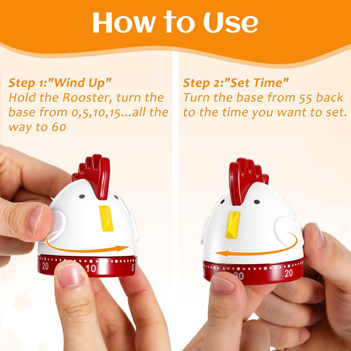 Mechanical Kitchen Timer, Easter Chicken Timer, Wind Up 60 Minutes Manual Countdown, Loud Alarm Animal Rooster Rotating Time Reminder for Cooking, Baking, Kids Study, Classroom