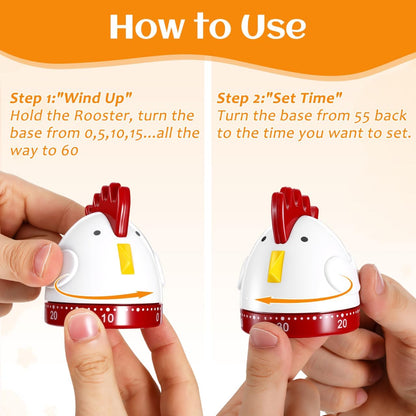 Mechanical Kitchen Timer, Easter Chicken Timer, Wind Up 60 Minutes Manual Countdown, Loud Alarm Animal Rooster Rotating Time Reminder for Cooking, Baking, Kids Study, Classroom