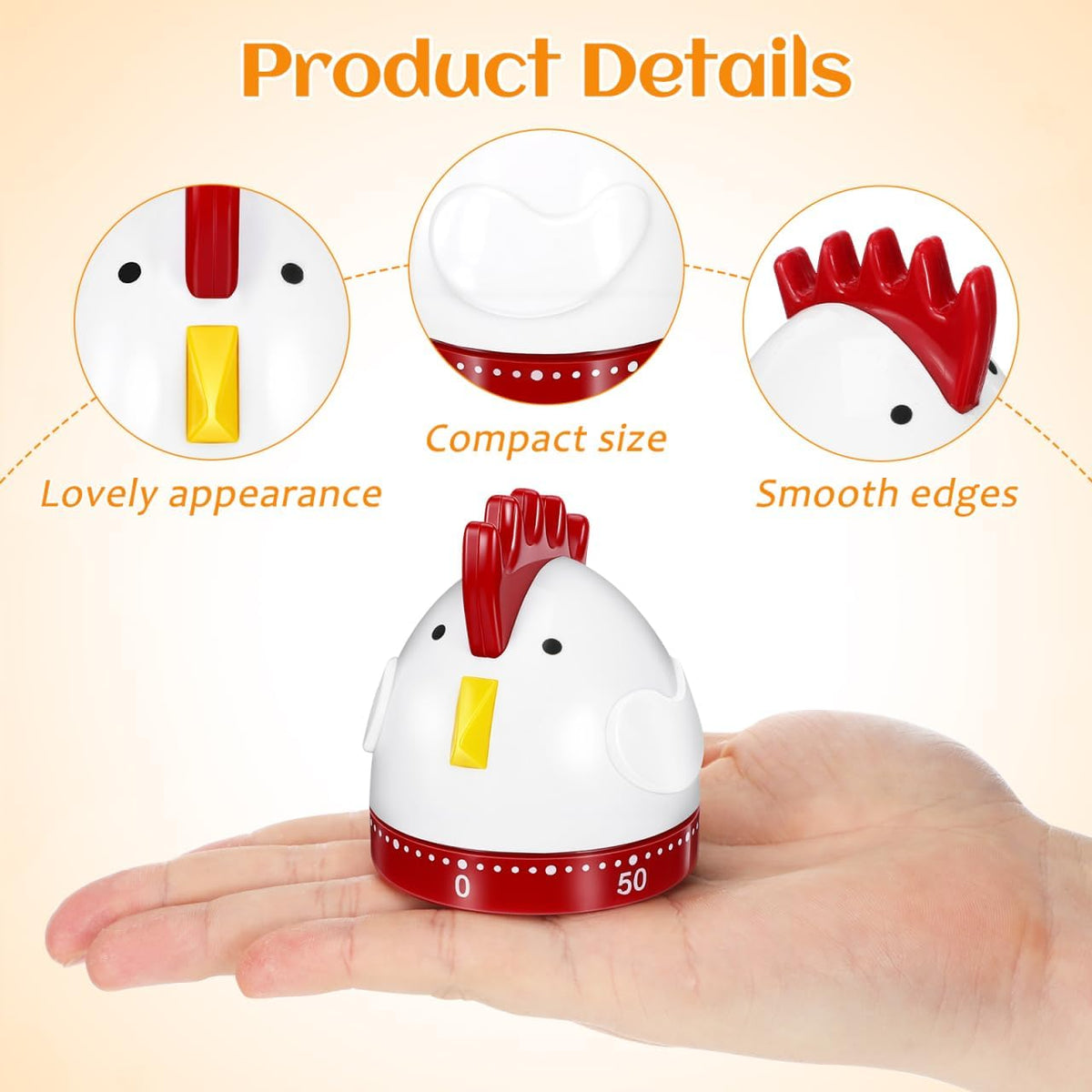 Mechanical Kitchen Timer, Easter Chicken Timer, Wind Up 60 Minutes Manual Countdown, Loud Alarm Animal Rooster Rotating Time Reminder for Cooking, Baking, Kids Study, Classroom