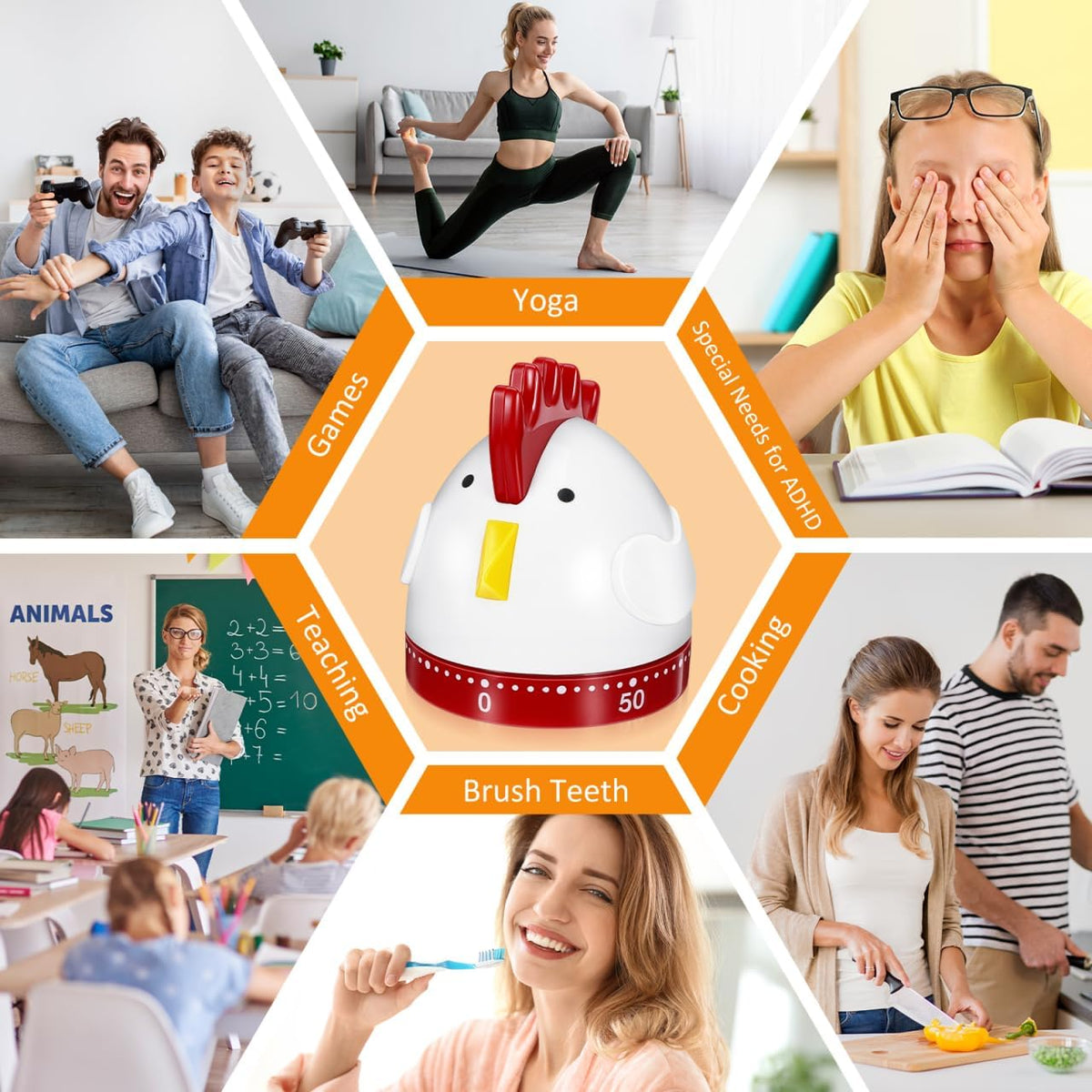 Mechanical Kitchen Timer, Easter Chicken Timer, Wind Up 60 Minutes Manual Countdown, Loud Alarm Animal Rooster Rotating Time Reminder for Cooking, Baking, Kids Study, Classroom