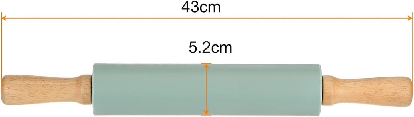 HARFINGTON Silicone Rolling Pins for Baking 12.2 Inch Non-Stick Silicone Surface Wooden Handle Rolling Pin Small Roller Playdough Rolling Pins for Fondant Kitchen Dough Pizza, Green