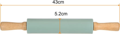 HARFINGTON Silicone Rolling Pins for Baking 12.2 Inch Non-Stick Silicone Surface Wooden Handle Rolling Pin Small Roller Playdough Rolling Pins for Fondant Kitchen Dough Pizza, Green