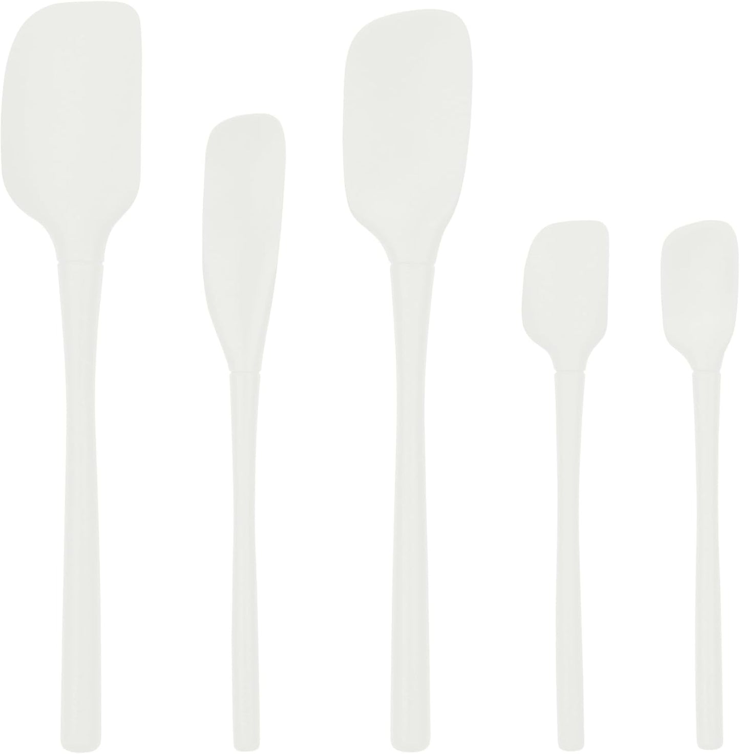 Tovolo Stainless Steel Handled Silicone Spatula Set of 5 White, Dishwasher Safe Kitchen Spatula Set for Cooking Baking, Non Toxic BPA Free Silicone Spatula set with Metal Steel Handle